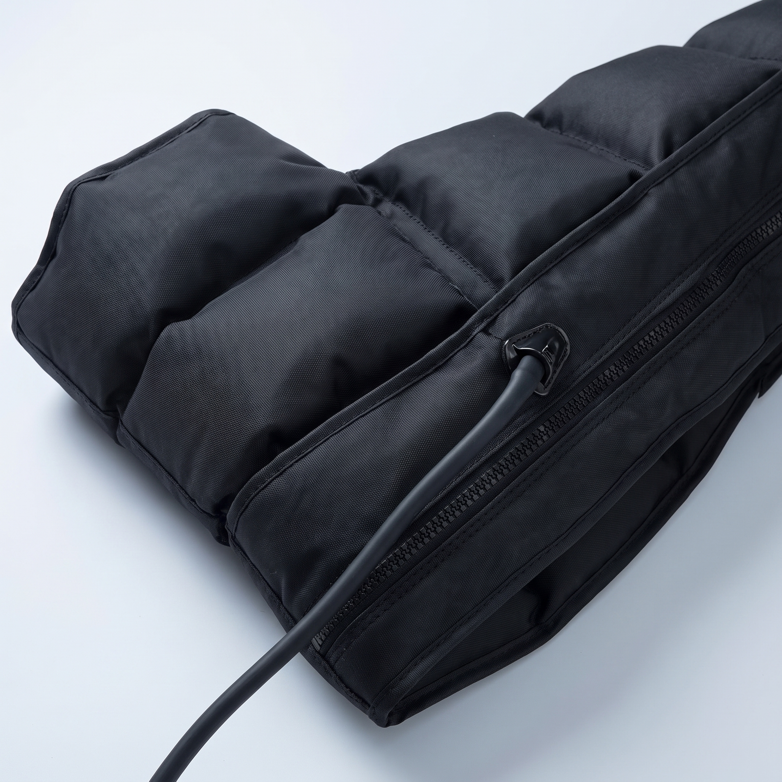 Close-up of LegLull quilted air chambers and zipper