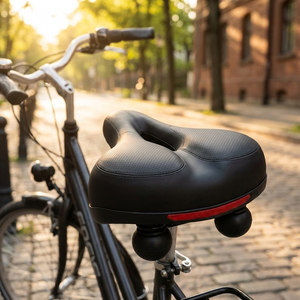 CloudSaddle mounted on a commuter bike on a sunlit street