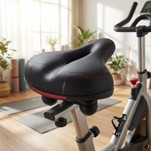 CloudSaddle mounted on an indoor spin bike at home